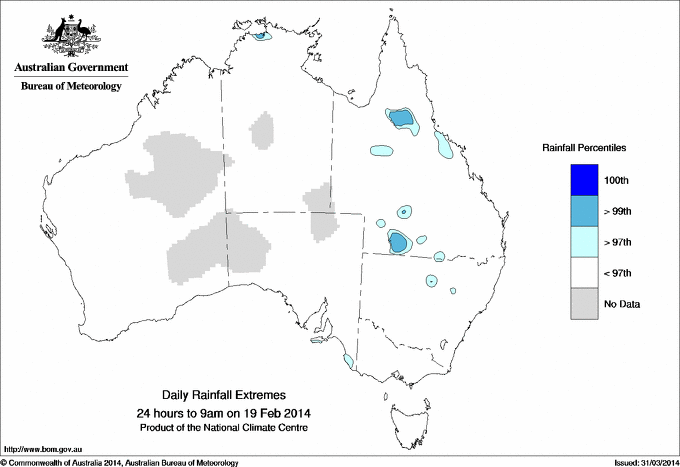Australian daily rainfall extreme area maps