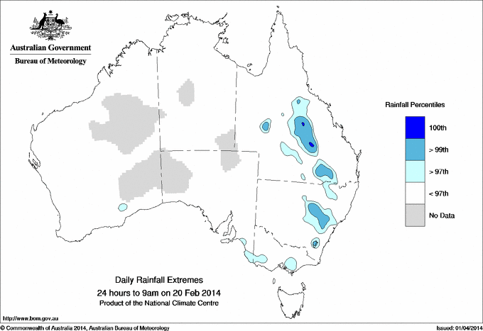 Australian daily rainfall extreme area maps