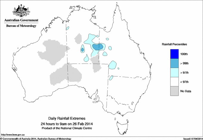 Australian daily rainfall extreme area maps
