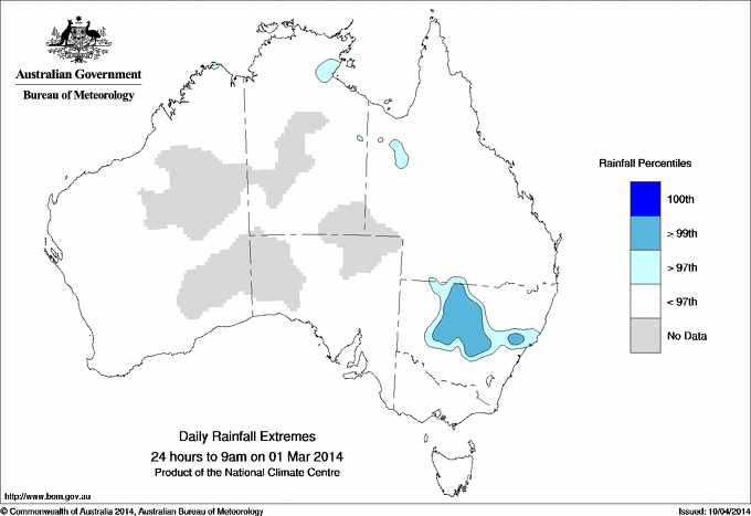 Australian daily rainfall extreme area maps