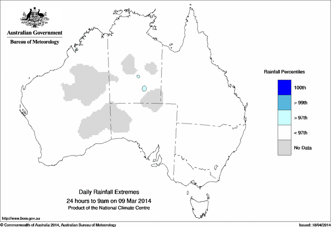 Australian daily rainfall extreme area maps
