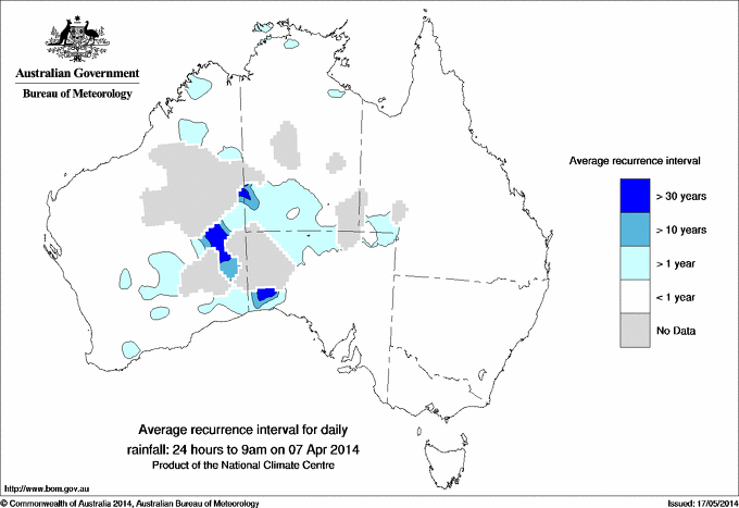Australian daily rainfall average recurrence interval maps