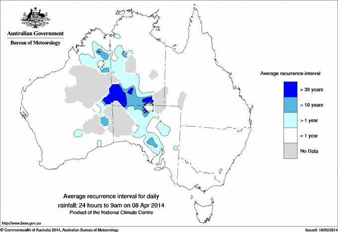 Australian daily rainfall average recurrence interval maps