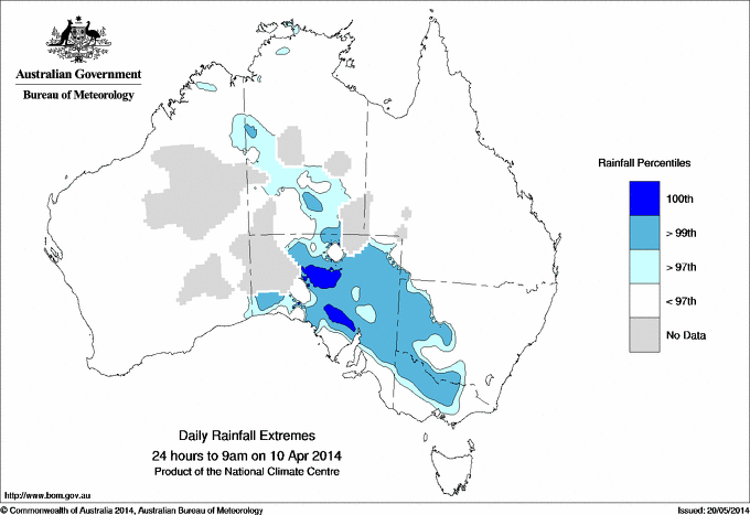 Australian daily rainfall extreme area maps