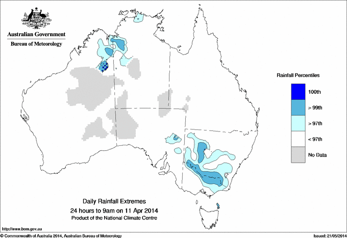 Australian daily rainfall extreme area maps