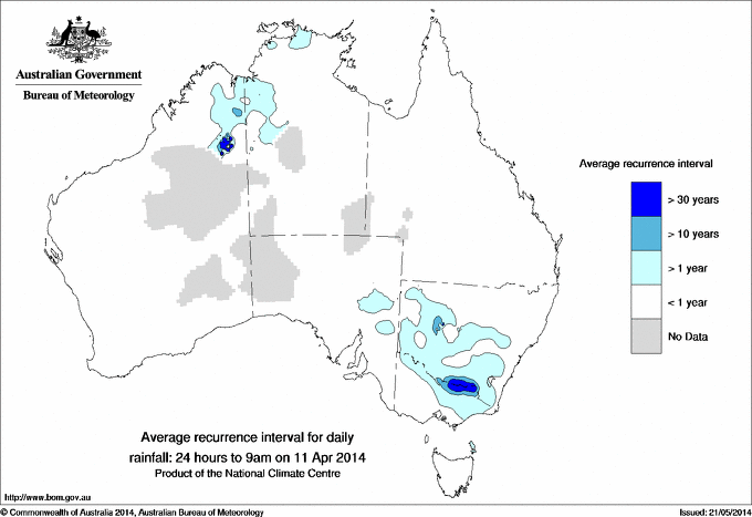 Australian daily rainfall average recurrence interval maps