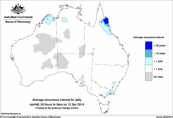 Australian daily rainfall average recurrence interval maps