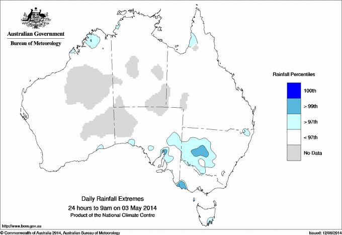 Australian daily rainfall extreme area maps