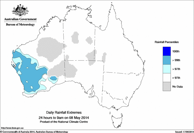 Australian daily rainfall extreme area maps