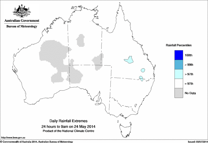 Australian daily rainfall extreme area maps
