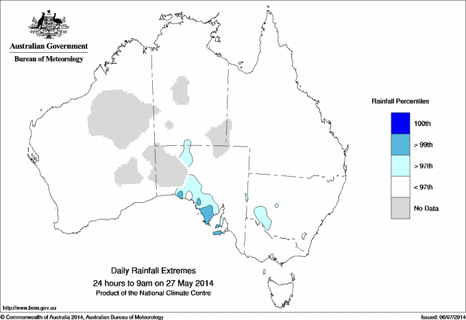 Australian daily rainfall extreme area maps