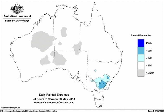 Australian daily rainfall extreme area maps