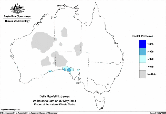 Australian daily rainfall extreme area maps