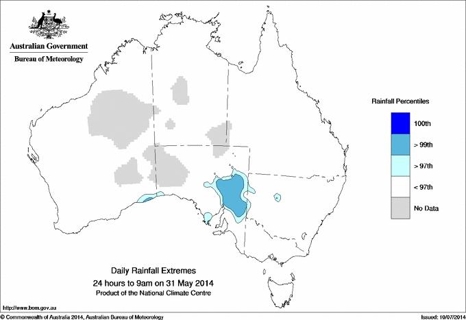 Australian daily rainfall extreme area maps