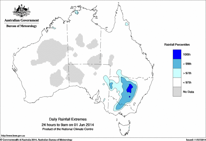 Australian daily rainfall extreme area maps