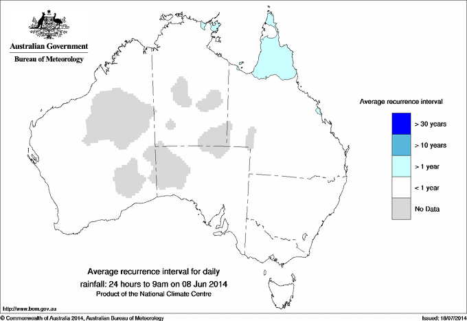 Australian daily rainfall average recurrence interval maps
