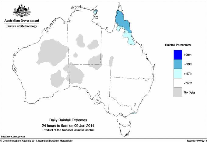 Australian daily rainfall extreme area maps