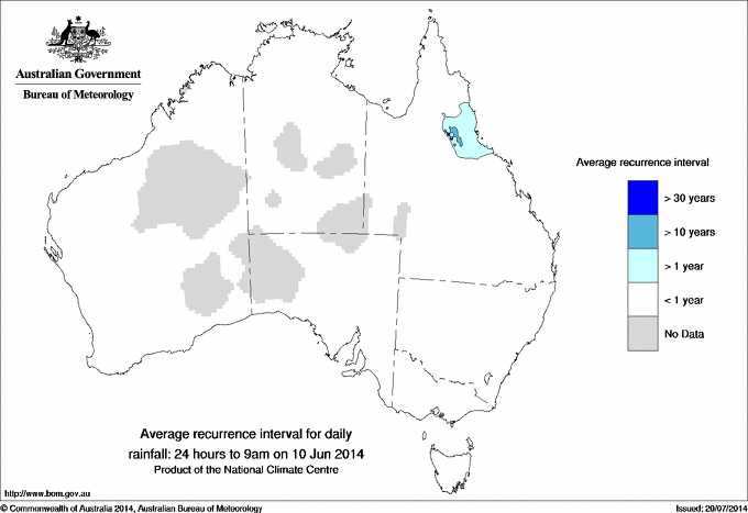 Australian daily rainfall average recurrence interval maps