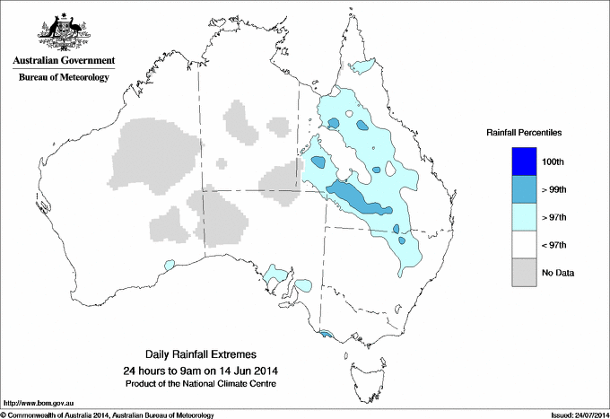 Australian daily rainfall extreme area maps