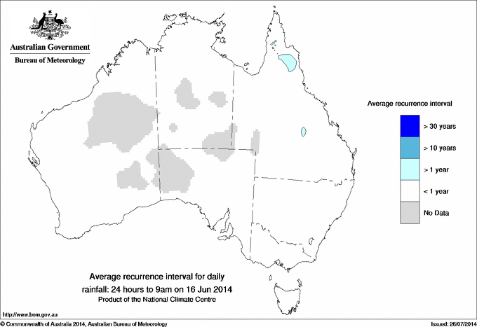 Australian daily rainfall average recurrence interval maps