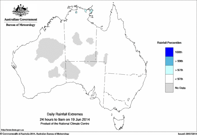 Australian daily rainfall extreme area maps