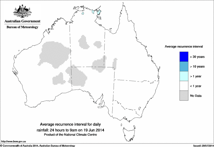 Australian daily rainfall average recurrence interval maps