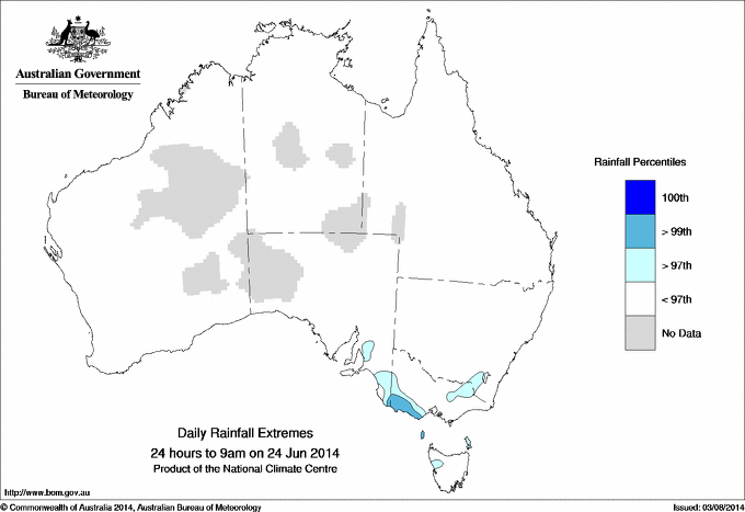 Australian daily rainfall extreme area maps