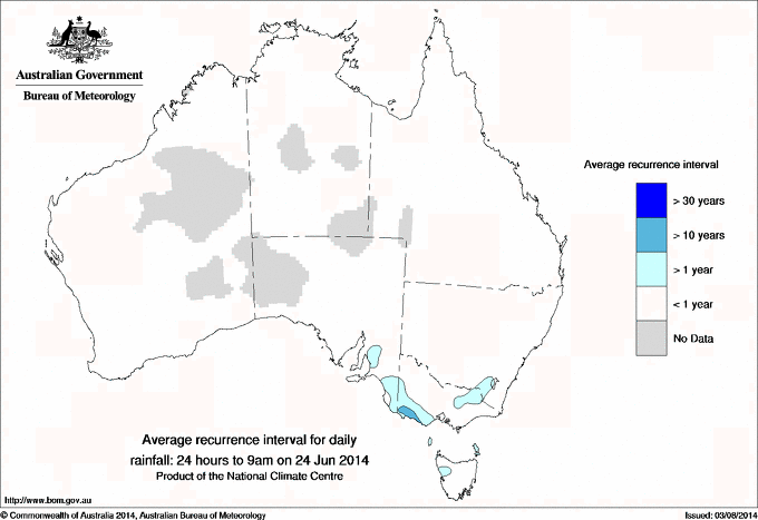 Australian daily rainfall average recurrence interval maps