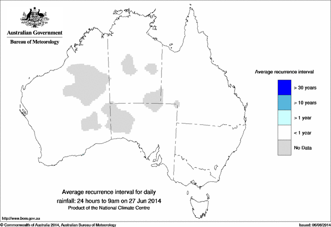 Australian daily rainfall average recurrence interval maps