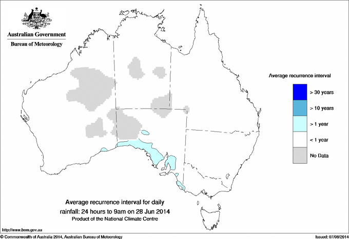 Australian daily rainfall average recurrence interval maps