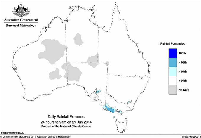 Australian daily rainfall extreme area maps