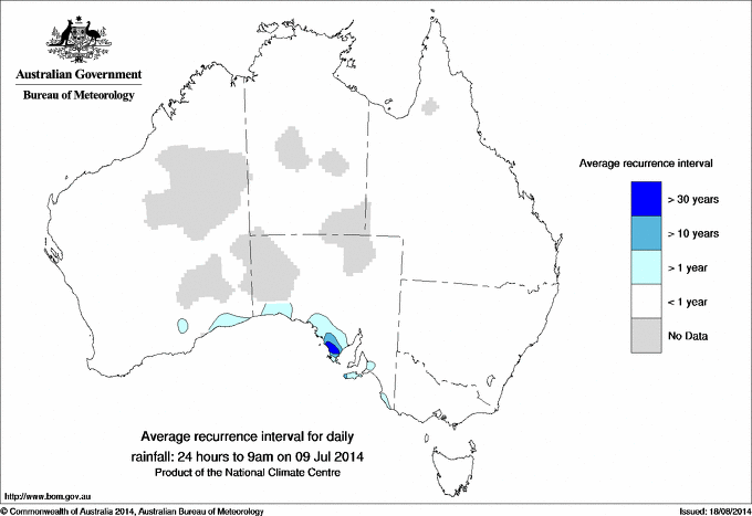 Australian daily rainfall average recurrence interval maps