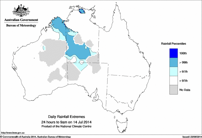 Australian daily rainfall extreme area maps