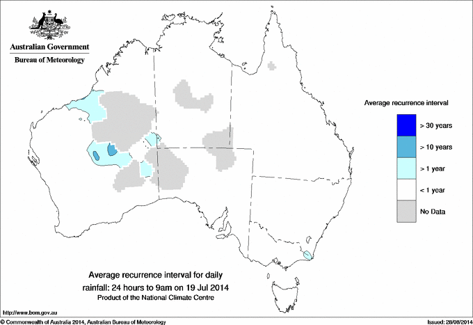 Australian daily rainfall average recurrence interval maps