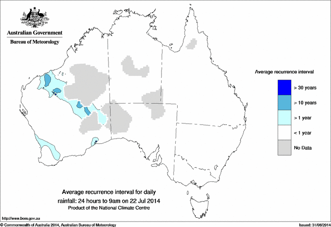 Australian daily rainfall average recurrence interval maps