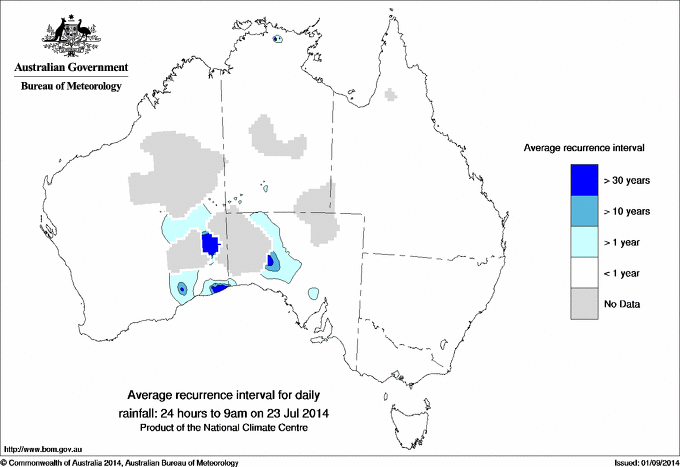 Australian daily rainfall average recurrence interval maps