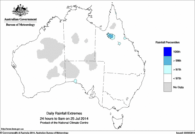 Australian daily rainfall extreme area maps