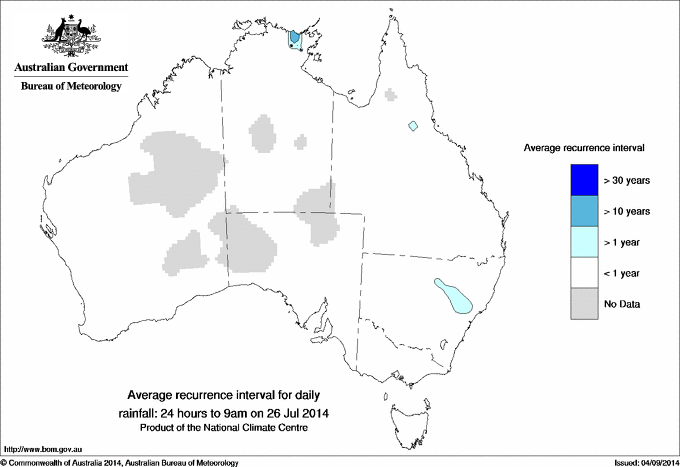 Australian daily rainfall average recurrence interval maps