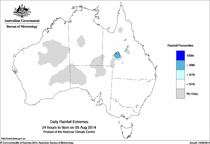 Australian daily rainfall extreme area maps