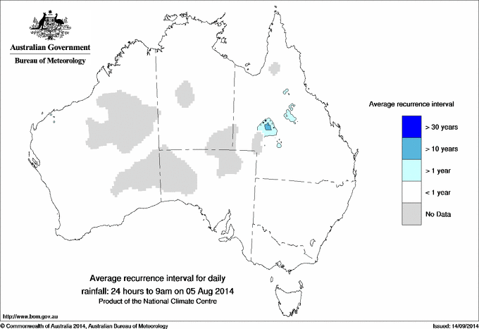 Australian daily rainfall average recurrence interval maps
