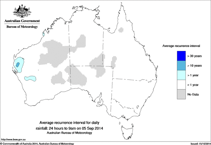 Australian daily rainfall average recurrence interval maps