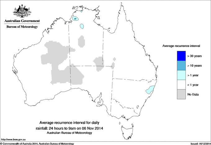Australian daily rainfall average recurrence interval maps