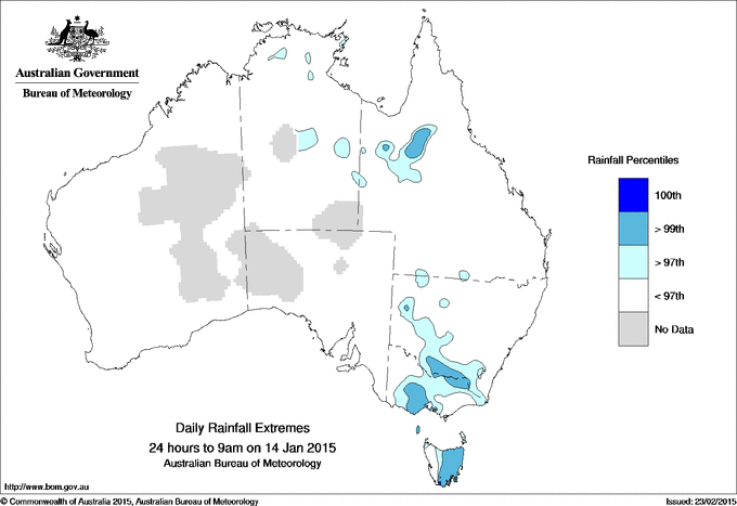 Australian daily rainfall extreme area maps