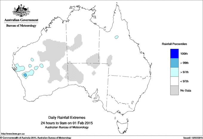 Australian daily rainfall extreme area maps