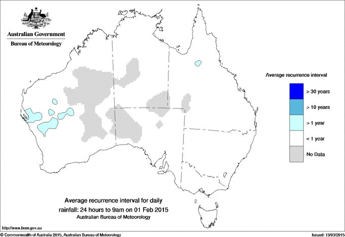 Australian daily rainfall average recurrence interval maps