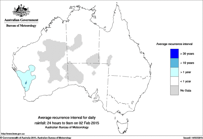Australian daily rainfall average recurrence interval maps