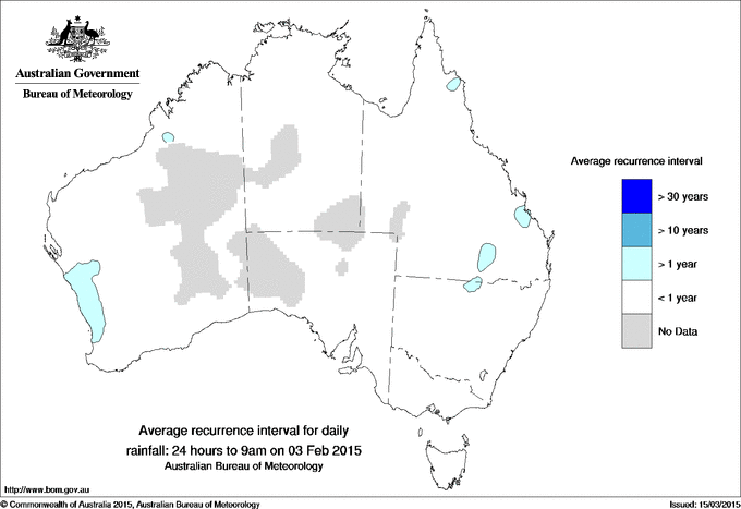Australian daily rainfall average recurrence interval maps