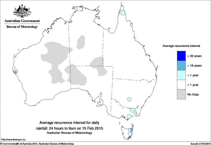 Australian daily rainfall average recurrence interval maps