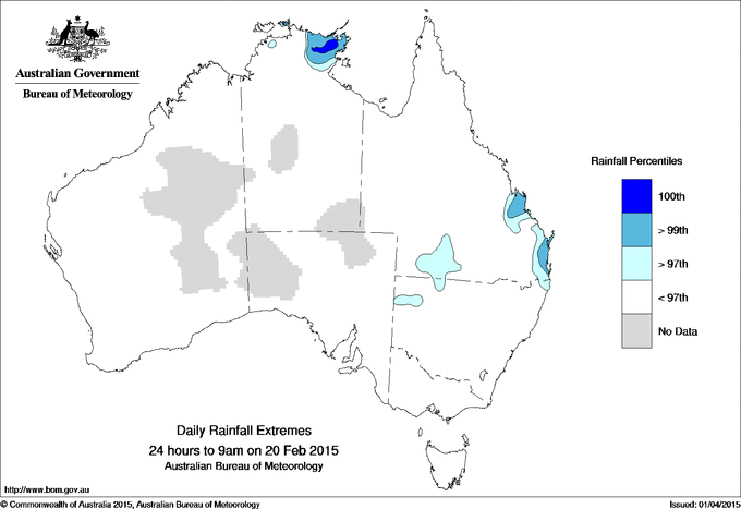 Australian daily rainfall extreme area maps