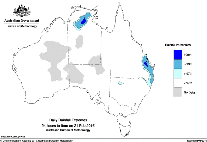 Australian daily rainfall extreme area maps